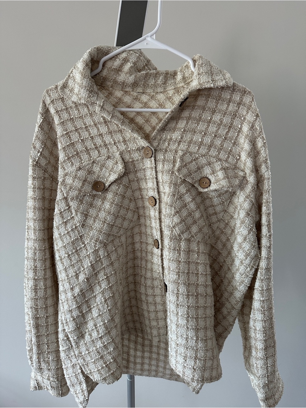 Textured Cream Tweed Shacket